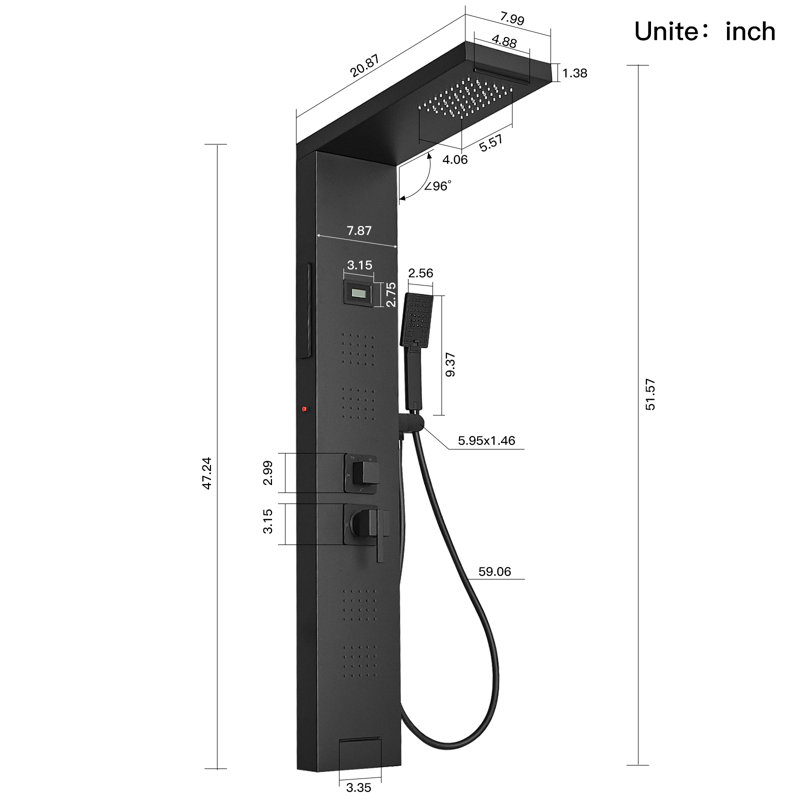 5-way Diverter Shower Tower Panel System with Fixed Shower Head, Matte Black
