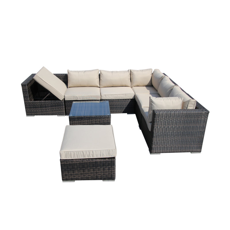 Halleh 7 - Person Conversation Set, Beige, Mix Brown