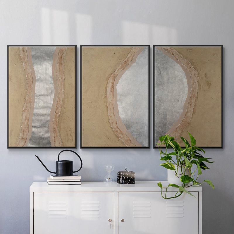 «Silver Lake I», ensemble de 3 reproductions encadrées sur toile, H 40 po x l 78 po, Noir