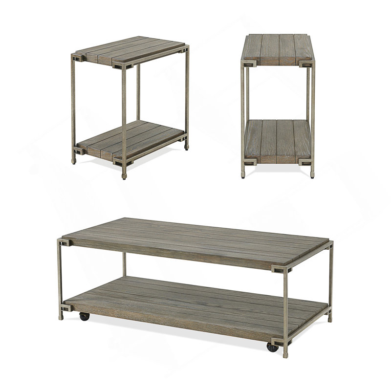 Élégant ensemble de table basse et de table de chevet en bois avec cadre en métal 3 pièces, parfait pour les intérieurs modernes et classiques.