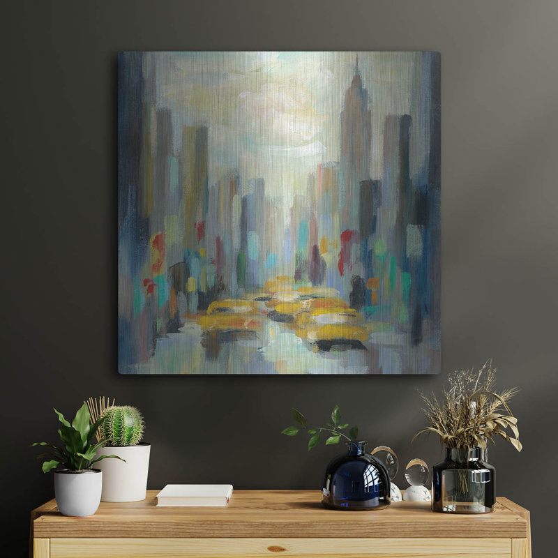 Art mural en métal luxueux «Manhattan Sketches II» par Silvia Vassileva, 24 po x 24 po, H 24 po x l 24 po