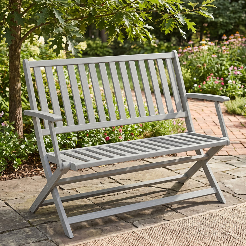 Banc de patio, banc pliable d'extérieur avec dossier et accoudoirs pour jardin, porche, parc, balcon, Grey