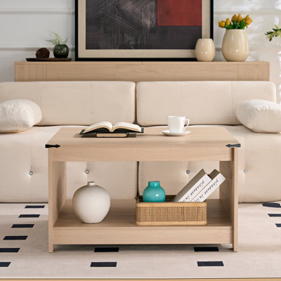 Table basse de style campagnard pour le salon avec compartiment de rangement semi-ouvert, table de cocktail en bois rustique, table basse carrée à 2 niveaux, 31,5 x 31,5 x 17,7 po