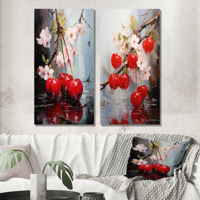 Cherry Red Ruby Rhapsody - Fruits Canvas Art Print Set Of 2