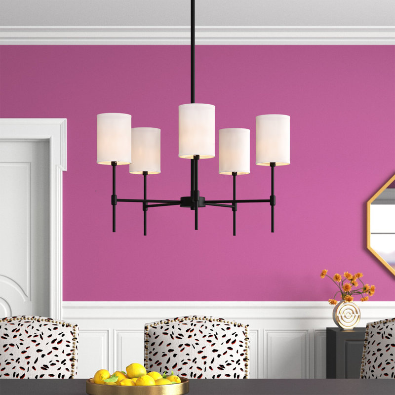 Millie 5 - Light Shaded Classic Chandelier in Matte Black, Matte Black