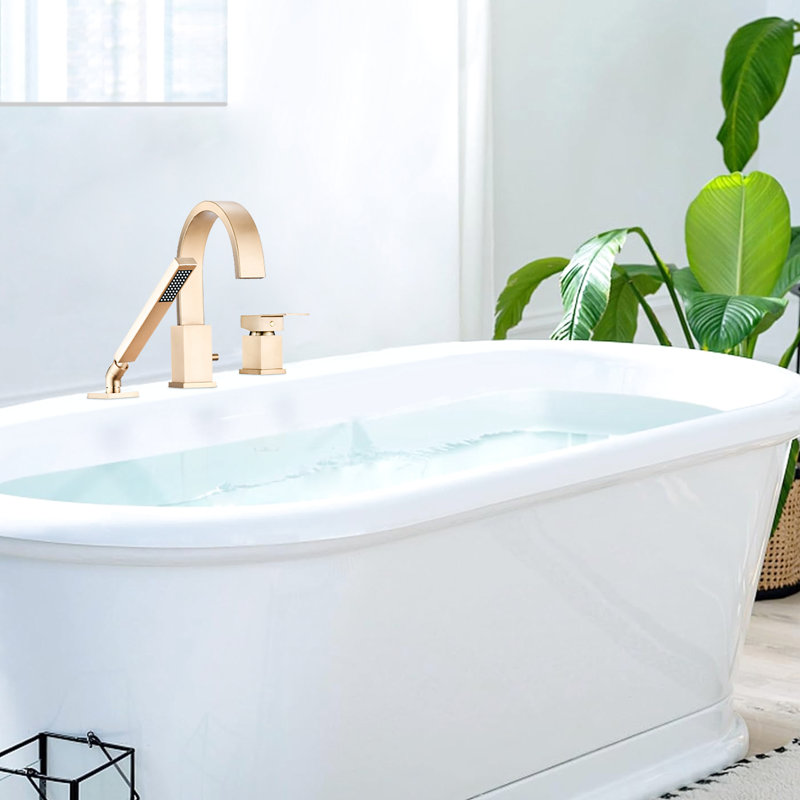 Brushed Gold Waterfall Bathtub Shower Mixer. Deck Mounted, Stainless Steel, Ceramic Cartridge, 360 Degree Swivel For Flexibility Mount Spout With And . 1.5 Gpm Flow, Gold, Cartridge Comfortable