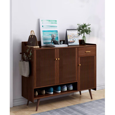 43.31" Solid Wood Shoe Cabinet with Ventilated Slatted Doors
