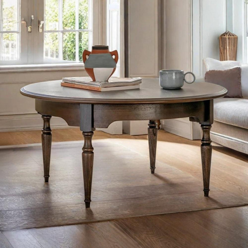 Nouvelle table basse ronde rétro chinoise, Bois brun foncé