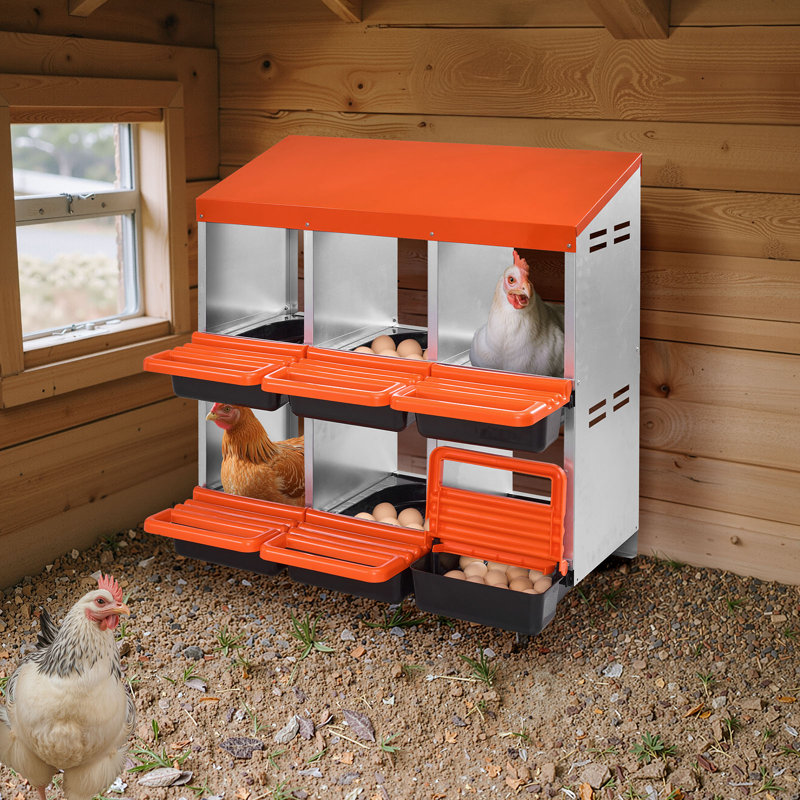 2 boîtes de nidification de poulet à 2 niveaux, 6 compartiments, boîtes de ponte en métal avec couvercles de protection, boîte de nidification coulissante, facile à assembler, idéal pour les poules, les canards, les poulets et autres volailles