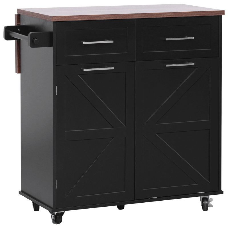 47.2" Farmhouse Kitchen Island With Drop Leaf, Black