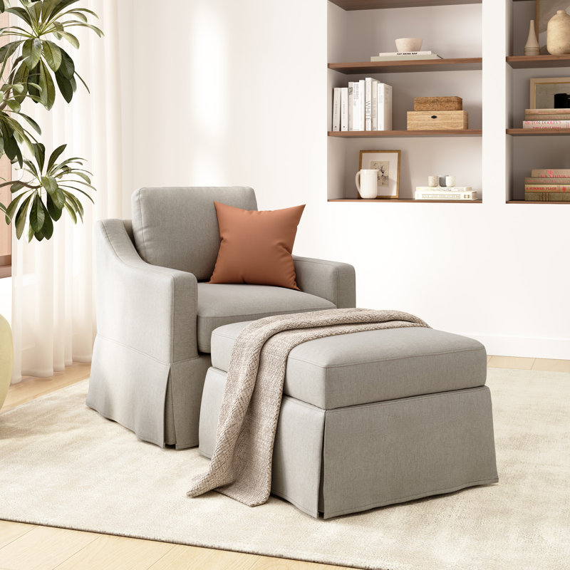 Fauteuil d'appoint pivotant et repose-pieds de rangement avec housses, Beige