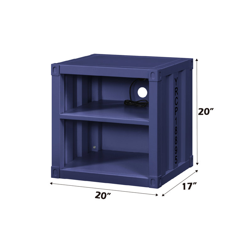 Table de chevet bleue avec fonction - 2 compartiments ouverts, structure en métal, conception de port de style industriel, fabrication