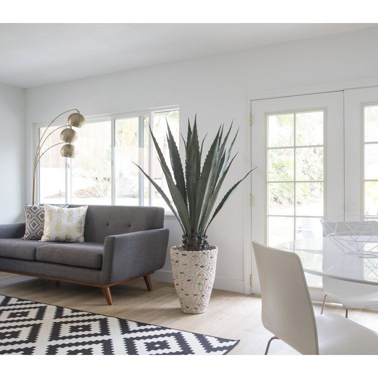 63.6'' Artificial Agave In A Square Beige Fiberstone Planter