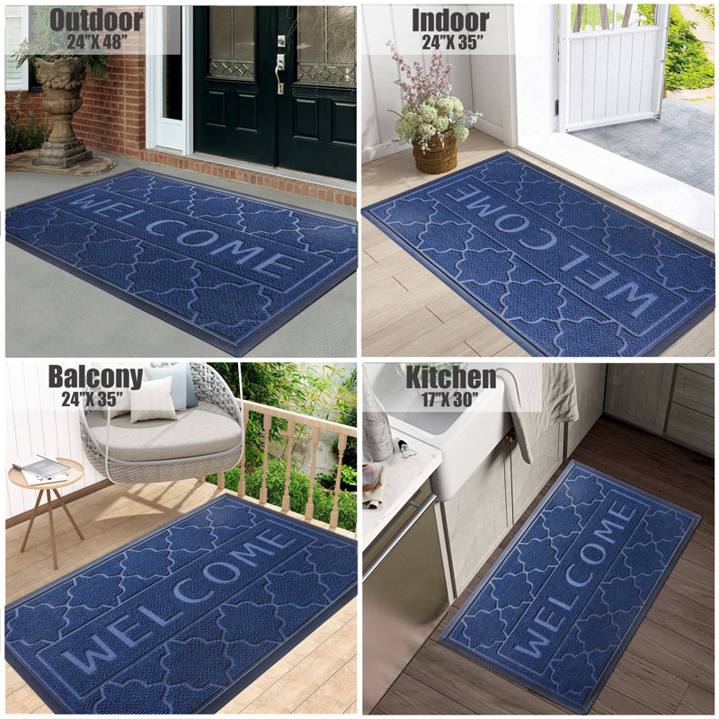 Tapis antidérapant Varvara, L 15 po x L 24 po, Bleu marine