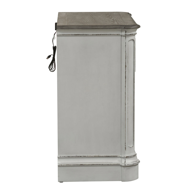 Magnolia Manor Antique White 3-Drawer Bedside Chest with Charging Station