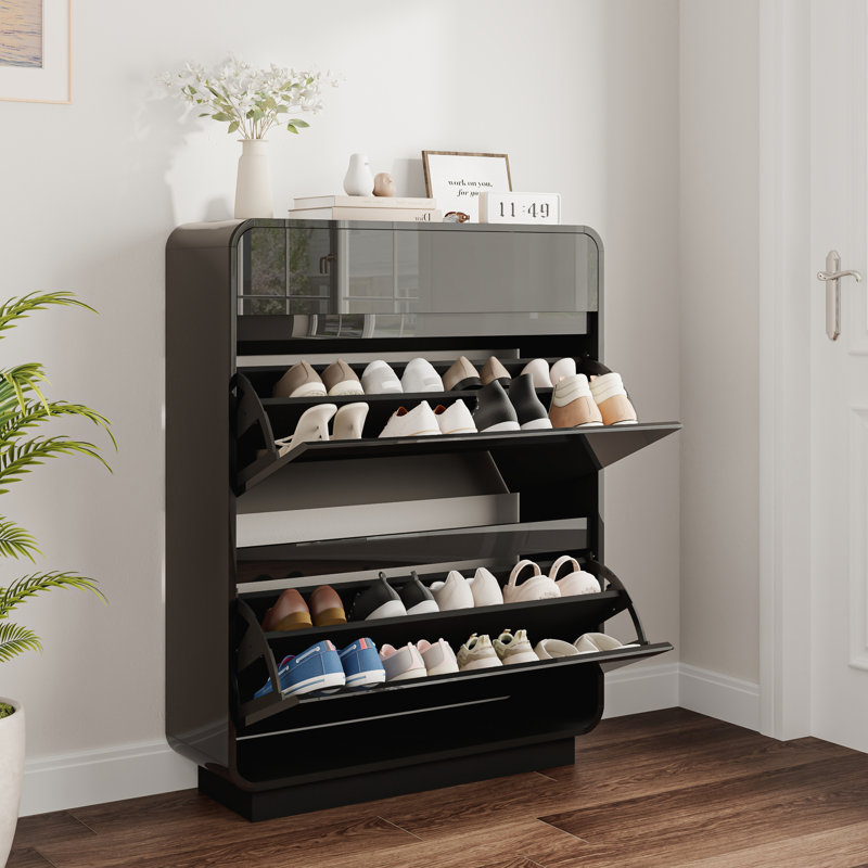 Armoire à chaussures avec 2 grands tiroirs rabattables, H 40,9 po x l 31,5 po x P 9,8 po, Noir très lustré