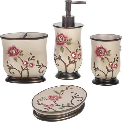 4pc Floral Bathroom Accessories Sets Luxury Decor Unique Design Stylish Bathroom Sets