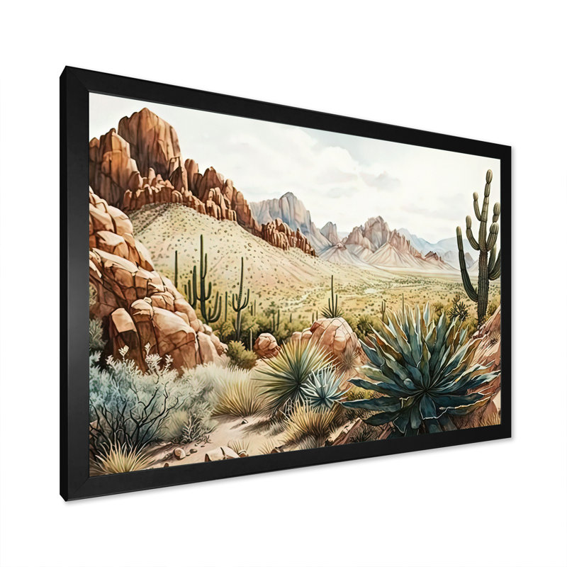 Arizona Desert IV - art mural occidental, Cadre simple noir, H 30 po x l 40 po x P 1,5 po