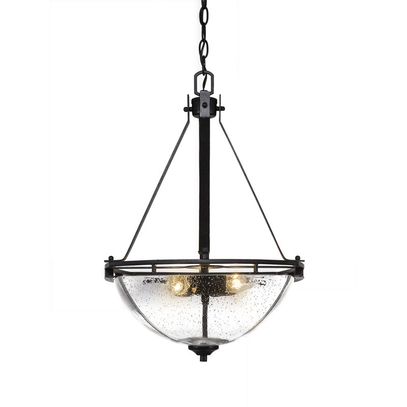 Uptowne Pendant 3-Bulbs Shown In Dark Granite Finish With 13.5" Clear Bubble Glass