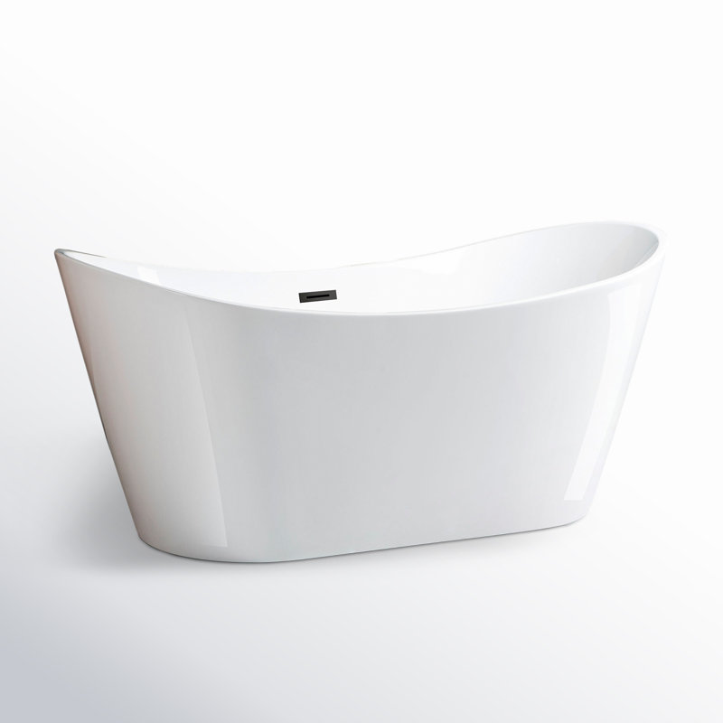67'' x 32'' Freestanding Soaking Acrylic Bathtub, Matte Black, White