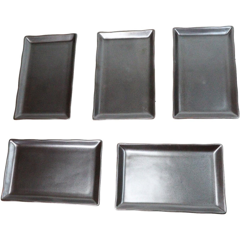 Pack Of 5 Tetsu Kesho Metallic Black Collection Rectangular Sushi Plates 7.75" L