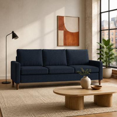 73.2" Space-Saving Storage 3-Seater Sofa, Solid Wood Legs Removable backrest,Polyester Blended Modern Couch, Navy Blue