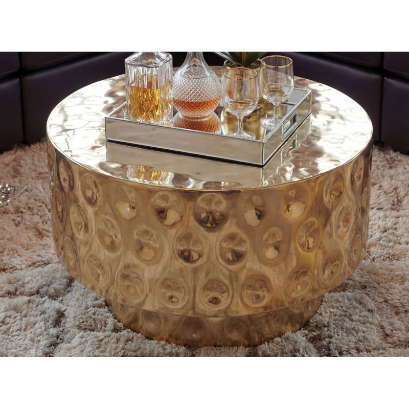 Round Gold Aluminium Drum Coffee Table, Gold, Gold, Gold