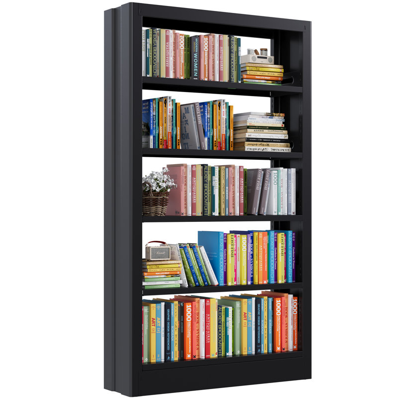 71" Metal 5-tier Bookshelf With Adjustable Storage Shelves, Heavy Duty Tall Bookcase For Living Room, Library, Office, Bedroom, Including Book Stopper