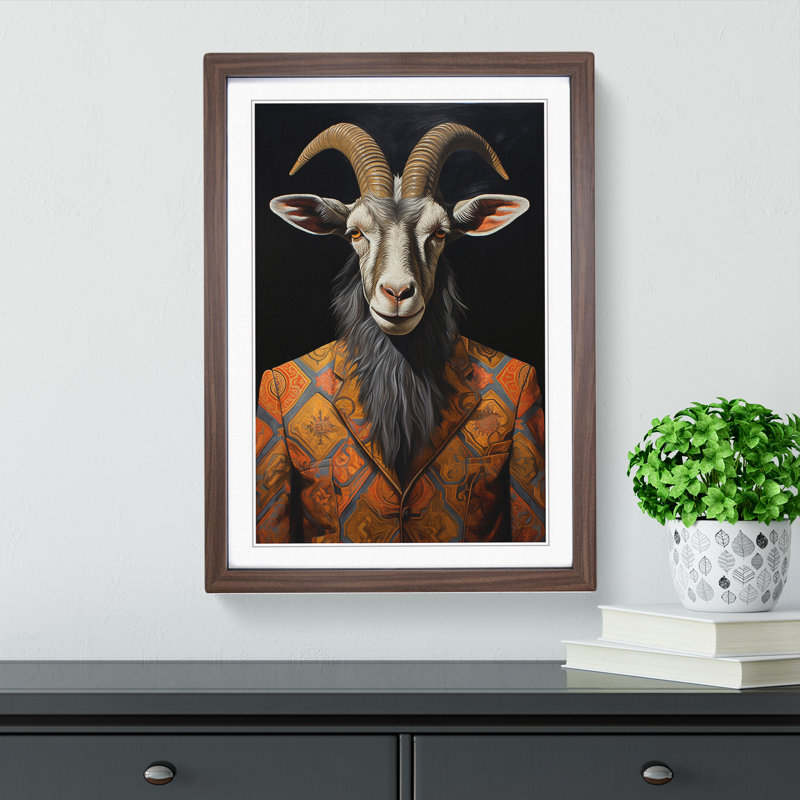 Goat Hard Edge Painting No.2 - Framed Print, Walnut, 64cm H x 46cm W x 2cm D
