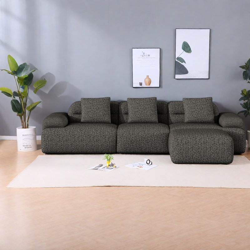 Canapé de coin moderne en velours côtelé gris foncé, style compression, pour la maison, Gris