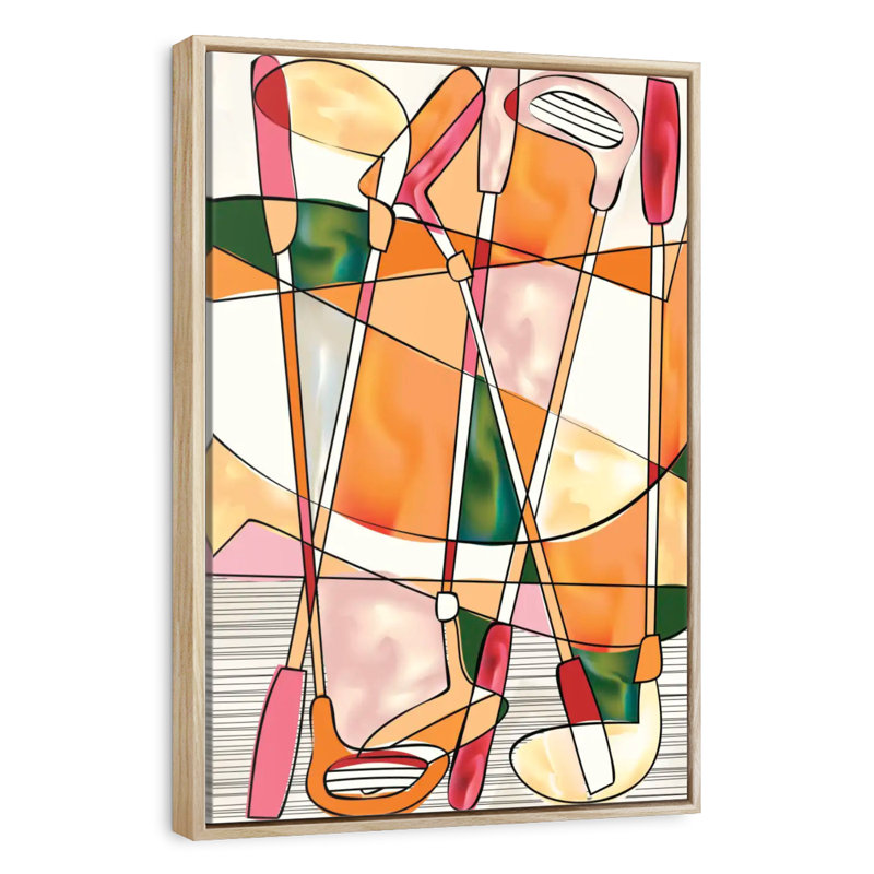 Abstract Golf, Floating Frame Natural Wood, 31" x 46"