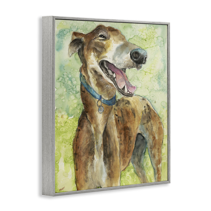 Greyhound Smile Watercolor, giclée encadrée, design par Patti Mann, H 20 po x l 16 po, Estampe numérique Farmhouse