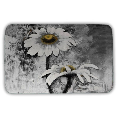 Abstract daisies flowers Bath Mat with Non-Slip Backing - Quick Dry Memory Foam Bathroom Rug - Absorbent - Modern Plush Spa-Style - Machine Washable