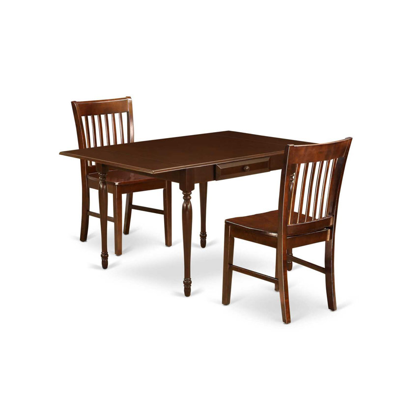  Ensemble de table de salle à manger en bois massif avec plateau Dropleaf, Acajou, Acajou, 3 pièces: 1 table, 2 chaises
