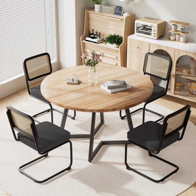 Ensemble de table de salle à manger Mid Century, 5 pièces: table, 4 chaises, Chêne, Noir