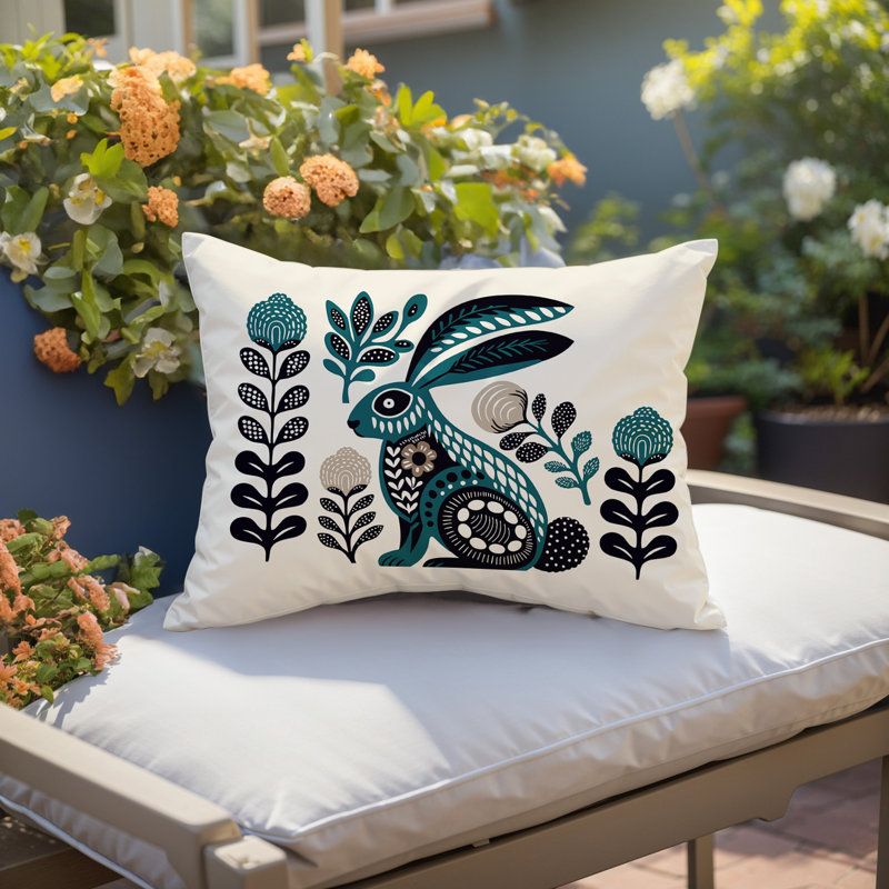 Coussin lombaire réversible intérieur / extérieur Timi Rabbit, Émeraude, Rectangle H 18 po x l 25 po