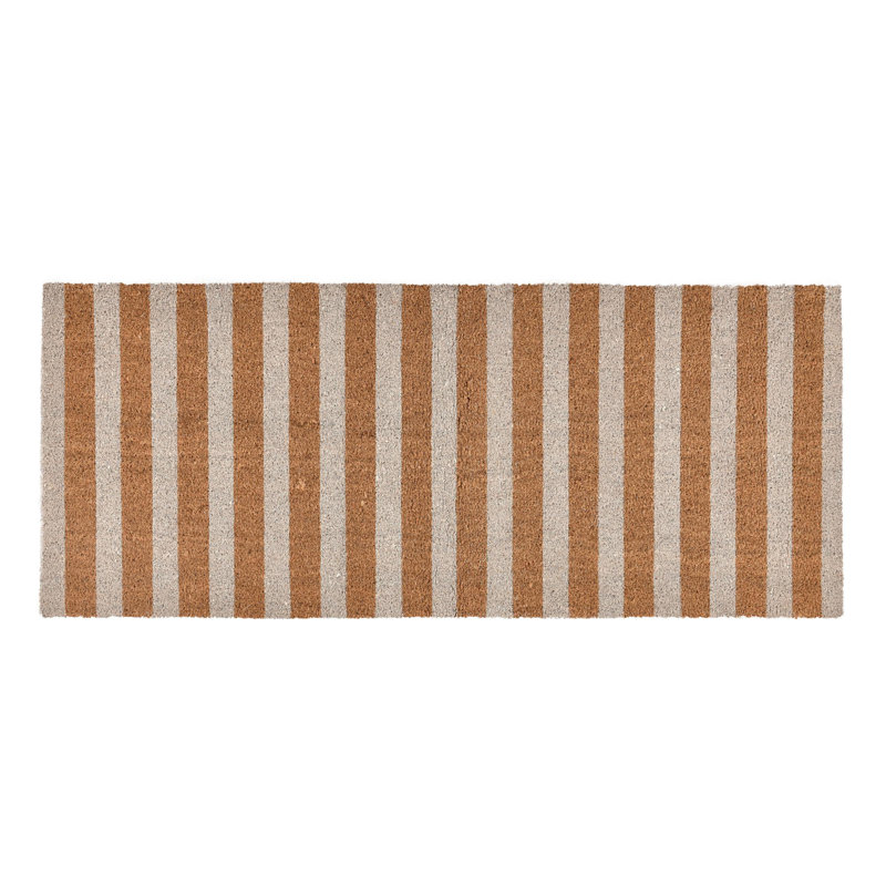 Ivory and Natural Coir Striped Outdoor Doormat 24" x 57"