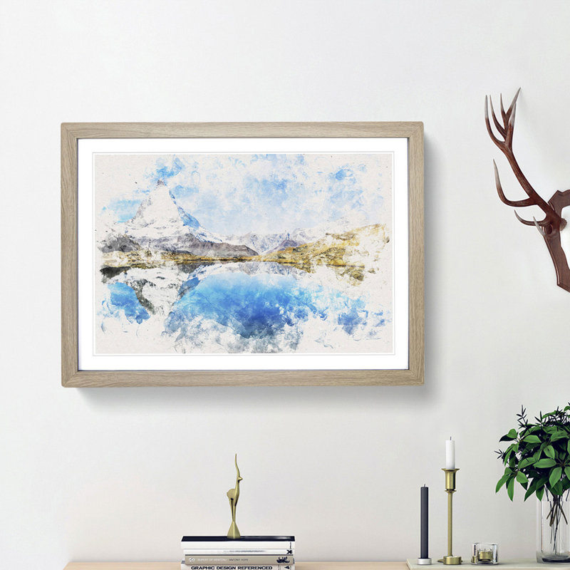 Matterhorn Mountain in Zermatt Switzerland - Picture Frame Painting Print, 36cm H x 48cm W x 2cm D, Oak Framed