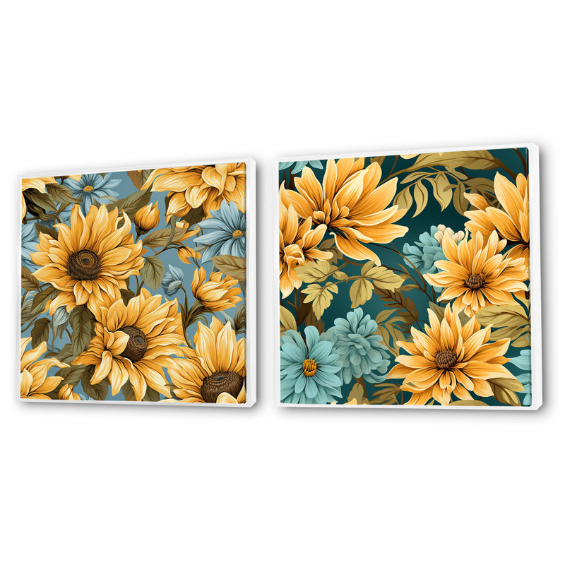 Golva - Ensemble de 2 collages floraux carrés, Cadre flottant blanc, H 30 po x l 61 po
