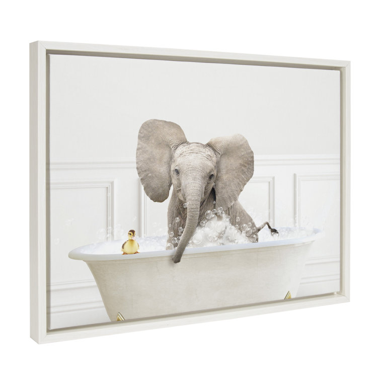 Trinx Sylvie Baby Elephant No4 In Bubble Bath Neutral Style Framed Canvas  by Amy Peterson Art Studio 18x24 Wayfair