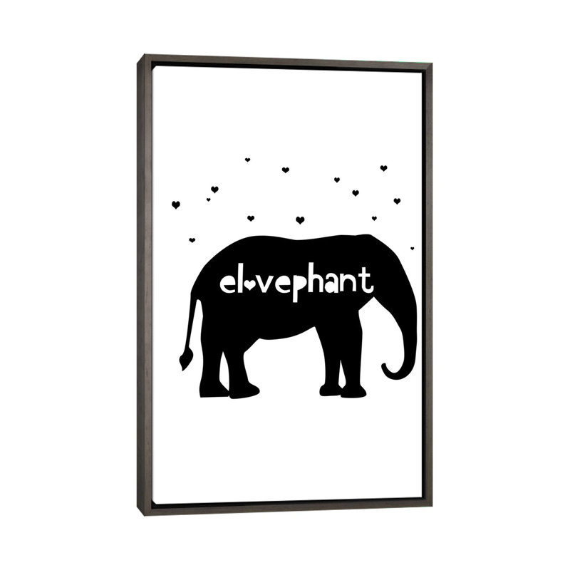 Éléphant, art sur toile, H 60 po x l 40po x P 1,5 po, Toile avec cadre gris foncé rustique