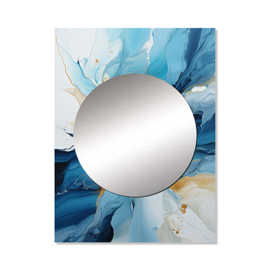 Muneet Blue And White Glacier Charm II - Abstract Shapes Decorative Mirror, Modern Wall Mirror, Printed Metal Art