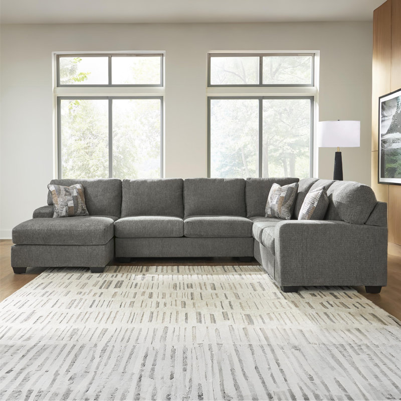 Canapé-lit modulaire 3 pièces avec méridienne Cronan, Polyester gris, Orienté à droite
