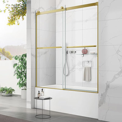 58 7/8" W x 60" H Double Sliding Semi- Frameless Shower Door with 5/16"(8mm) Clear Tempered Glass