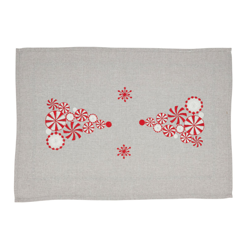 Peppermint Christmas Tree Silver Fabric Placemats Set of 4