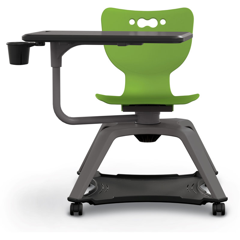 Chaise de bureau à tablette avec porte-gobelet et roulettes souples Hierarchie Enroll, Vert