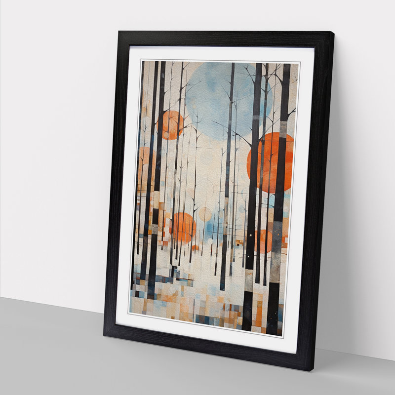 Winter Forest Dadaism - Single Picture Frame Print on Wood, 64cm H x 46cm W x 2cm D, Black