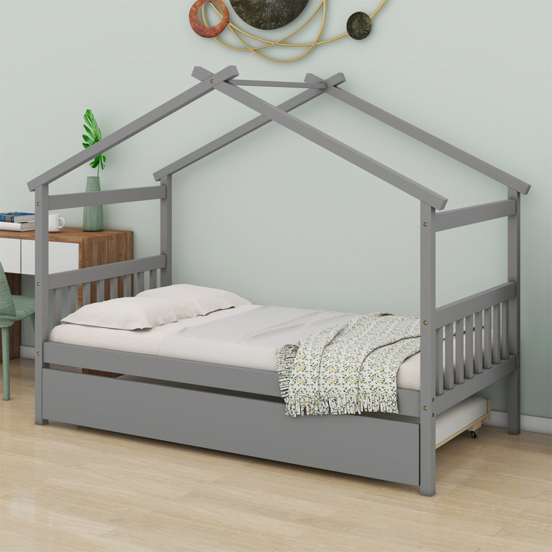 Lit en bois avec couchette, Gris