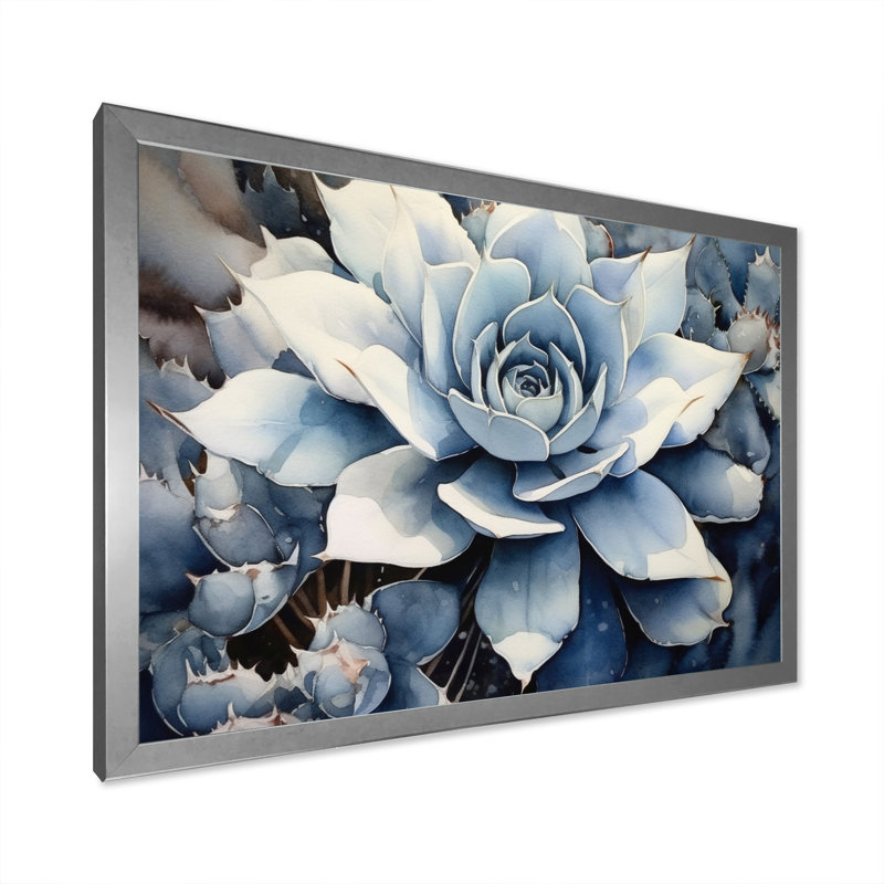 «Blue Blue Cactus Minimal Collage I» sur toile, H 34 po x l 44 po x P 1,5 po, Cadre simple argenté