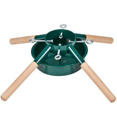 Green Metal and Wood Live Christmas Tree Stand - For Trees up to 7ft Tall